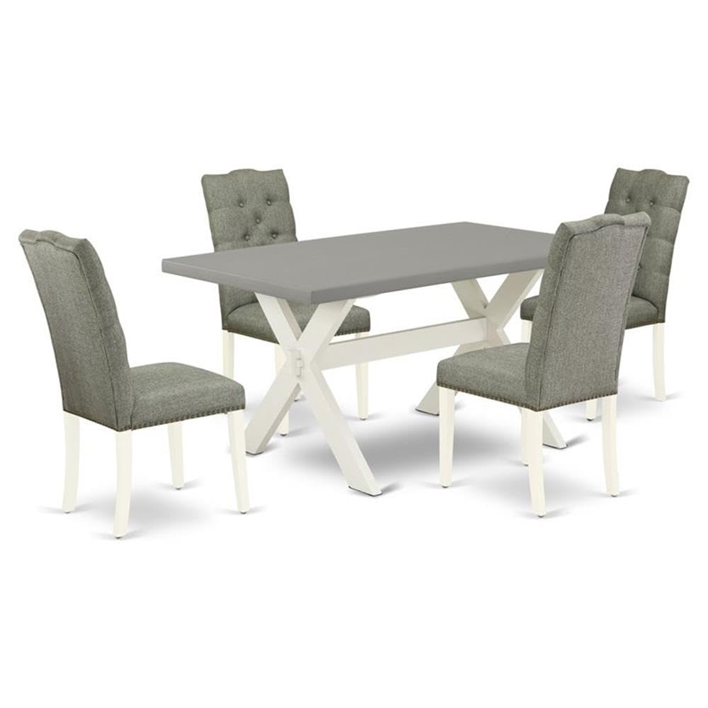 East West Furniture X096El207-5 5 Piece Kitchen Table Set For 4 Includes A Rectangle Dining Room Table With X-Legs And 4 Gray Linen Fabric Upholstered Chairs, 36X60 Inch, Multi-Color